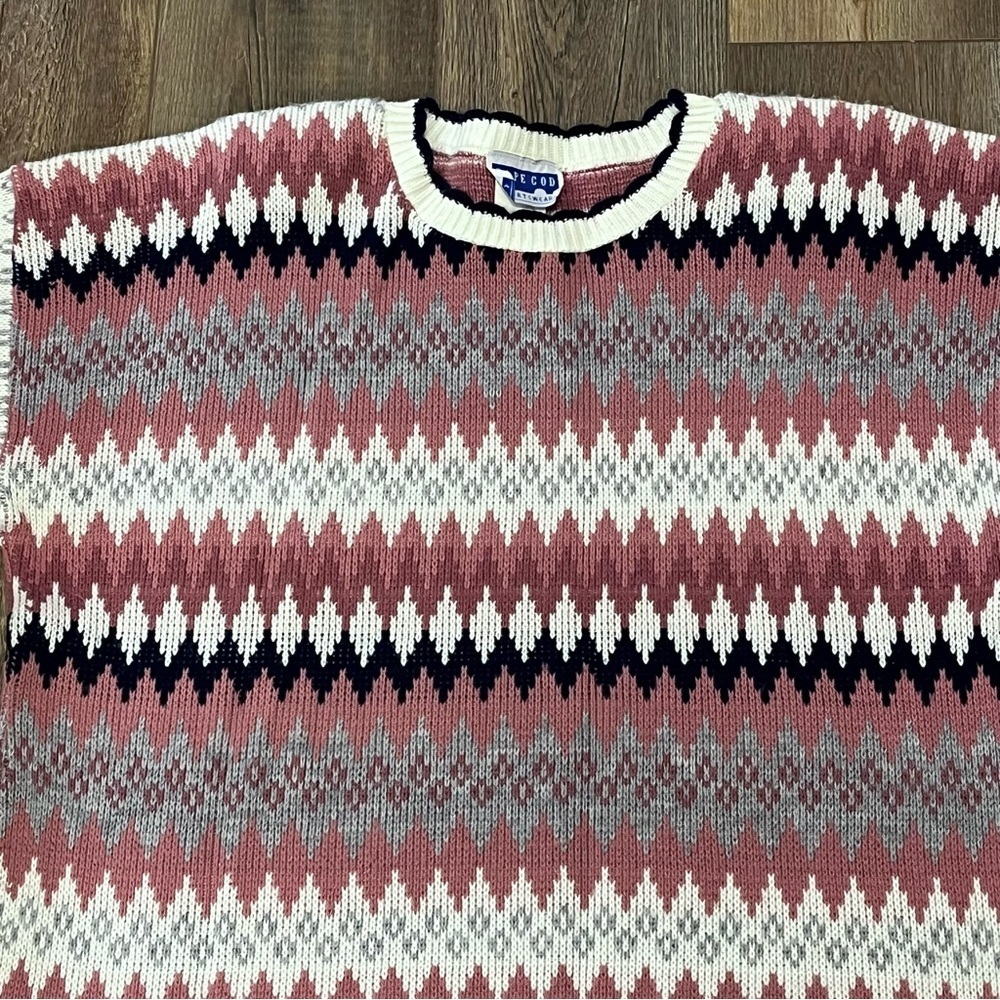Vtg CAPE COD Sportswear TOWN & COUNTRY Fair Isle Sweater Womens Sz 18 Pink Gray - Picture 4 of 12